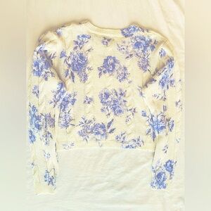 Mi Ami Cropped Floral Sweater Cable Knit Cream Purple Size Large Soft NWOT